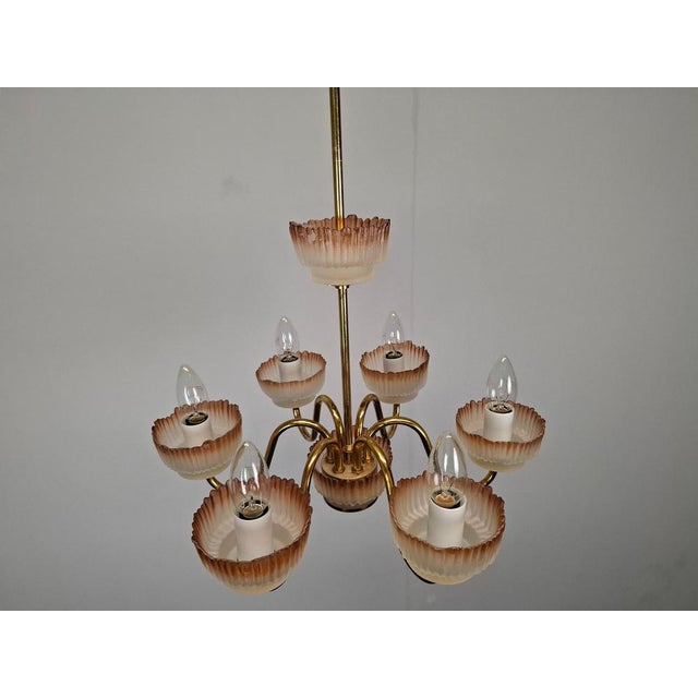 Mid-Century Czech Brass and Frosted Glass 6-Arm Chandelier, Železný Brod, 1960s For Sale - Image 14 of 18