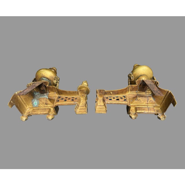 Pair of Antique French Bronze Fireplace Chenet Andirons With Maiden Heads For Sale - Image 10 of 10