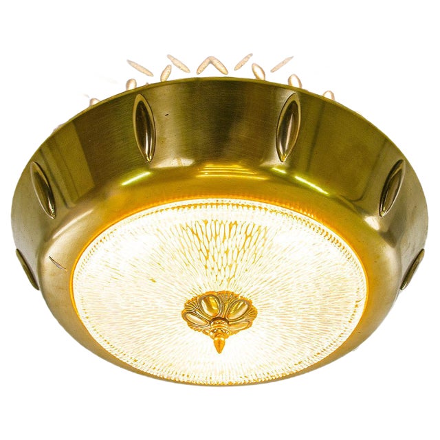 Art Deco Brass and Glass Flush Mount, 1930s For Sale