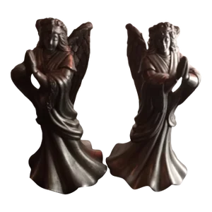 Solid Bronze Angel Figurine Candle Holders - Set of 2