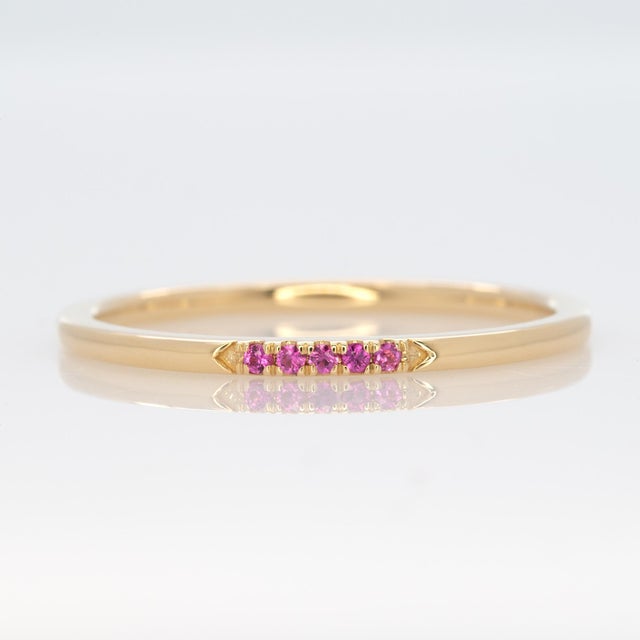 2020s Minimalist Pink Sapphire Band Ring: Solid 14k Gold Jewelry, Size 6.75 For Sale - Image 5 of 8