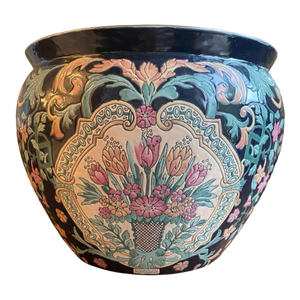 Vintage Floral Porcelain Fishbowl Planter Chinese Vase Koi Fish