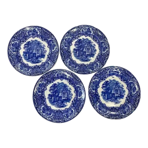 Vintage Set of Four George Jones & Sons Abbey Plates in Blue & White From England - Circa 1910