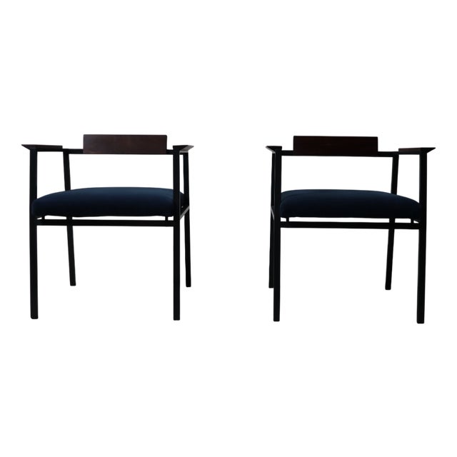 Set of Armchairs in Steel and Teak, 1970s For Sale