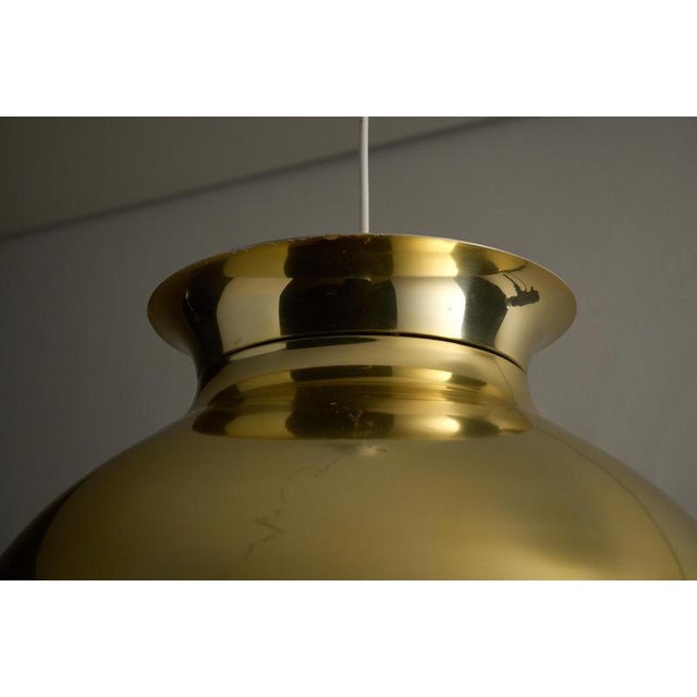 Large Mid-Century Modern Gold Brass Tone Dome Pendant Light, 1970s For Sale - Image 4 of 12