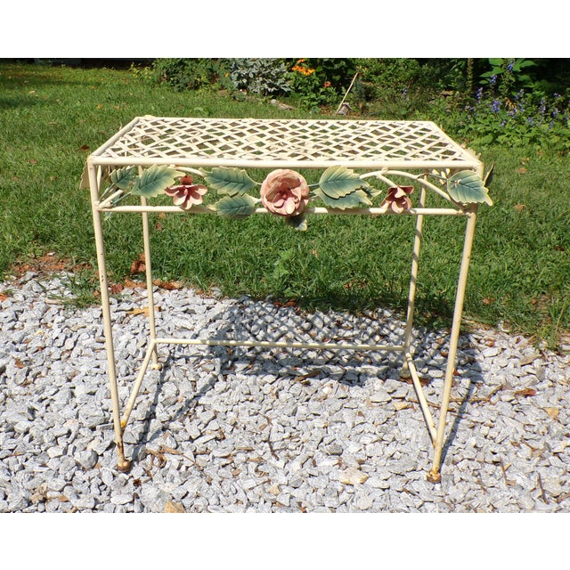 Metal Vintage Tole Metal Wrought Iron Patio Side End Table Garden Plant Stand For Sale - Image 7 of 14