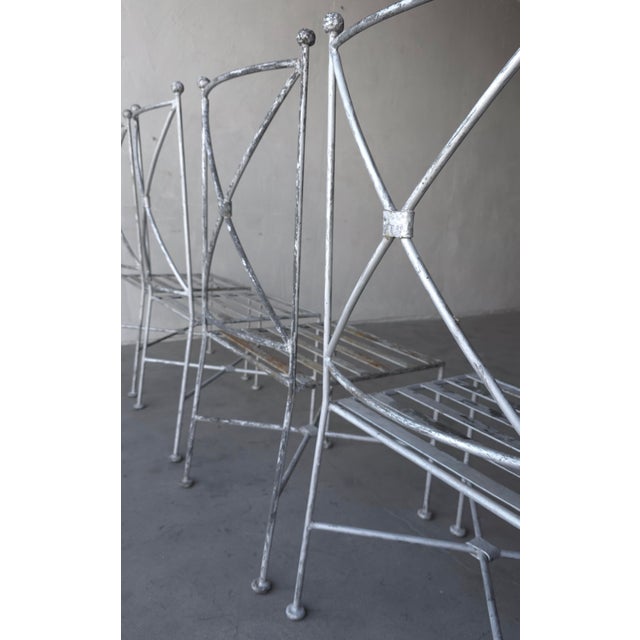 Silver Set of 4 Vintage Industrial Iron Garden Patio Dining Chairs For Sale - Image 8 of 10
