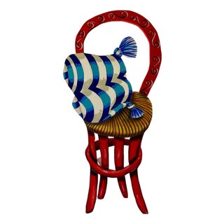 Amanda Watt, Pop Art Painting Carved Wall Sculpture Amanda Watt Thatched Chair Vibrant Color, 1996 For Sale