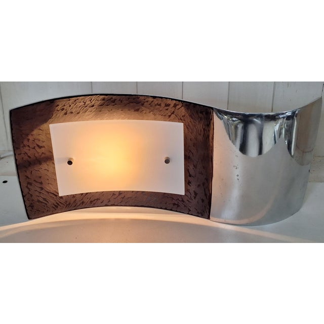 Vintage Wall Lamp with Black Aluminum Panel and Frosted Glass Pane by Fischer Leuchten, 1990s For Sale - Image 4 of 9