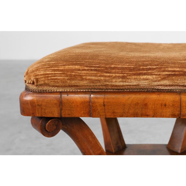 Wood Art Deco Walnut Stool with Fabric, Italy, 1920s For Sale - Image 7 of 11