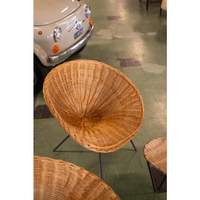 Wood Rattan Salon Table and Chairs by Raoul Guys, 1950, Set of 4 For Sale - Image 7 of 12