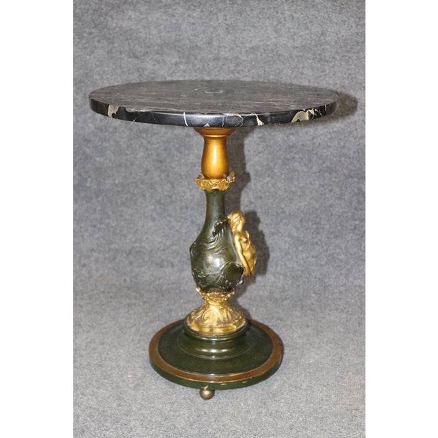 19th Century Pair Art Nouveau Bronze and Marble Top End Tables by Ferville Suan For Sale - Image 4 of 17