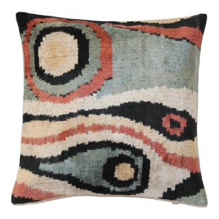 Contemporary Velvet Ikat Bohemian Throw Pillow For Sale