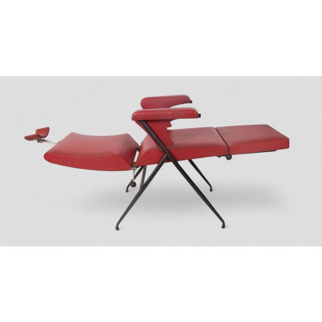 Metal Vintage Real Dorica Hairdresser Chair in Red Faux Leather, 1960s For Sale - Image 7 of 9