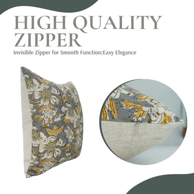 Art Deco Fabdivine Handmade Block Printed Cushion Cover 12x20 Inch Viscose Linen-Papaya Leaf For Sale - Image 3 of 5