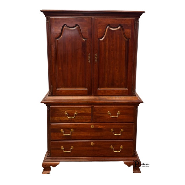 Vintage Chippendale Style Armoire by Jamestown Sterling featuring High Quality Mahogany Construction, Empire Style Reeded...