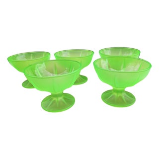 Green Uranium Glass Cups, France, 1930s, Set of 5 For Sale