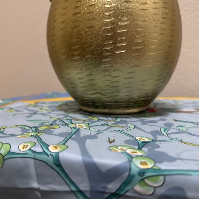 Hollywood Regency Vintage Textured Antique Gold Urn Vase With Ear Handles For Sale - Image 3 of 10