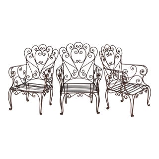 Vintage Wrought Iron Garden Chairs, Set/3 For Sale