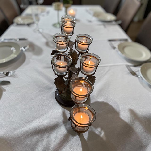 Metal Low Profile Candelabra Centerpiece For Sale - Image 7 of 10