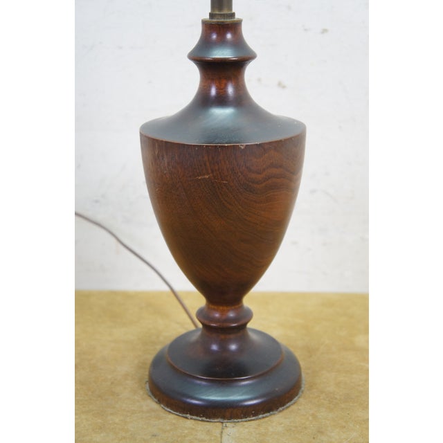 Mid 20th Century Mid 20th Century Mid-Century Modern Turned Walnut Dual-Socket Urn Table Lamp With Pull Chains For Sale - Image 5 of 11