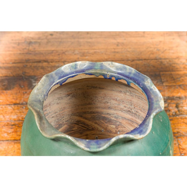 Antique Vietnamese or Chinese Green Glazed Vase with Scalloped Lip For Sale - Image 4 of 13