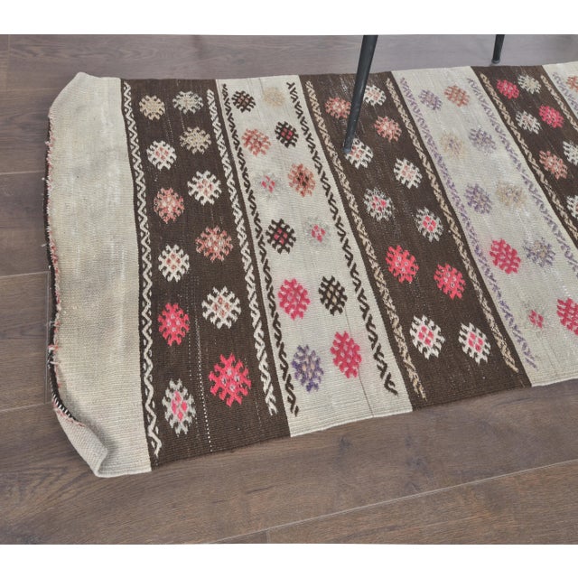 1970s Vintage Turkish Runner Handwoven Wool Flatweave Kilim Rug For Sale - Image 4 of 8