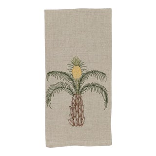 2010s French Ecru Linen Pineapple Palm Tree Tea Towel For Sale