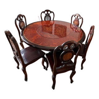 Transitional Asian Rosewood Dining Set Custom Made in Bangkok, Thailand, 1980s For Sale