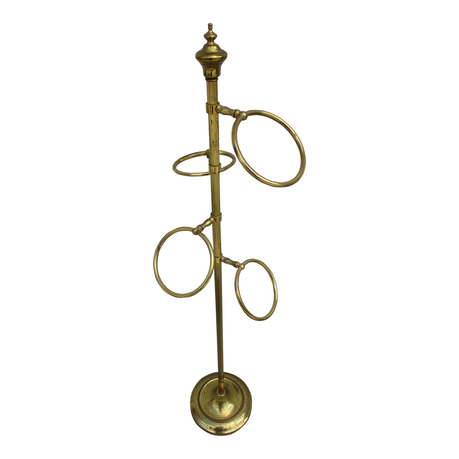 Vintage Freestanding Brass Four Ring Towel or Scarf Rack | Chairish