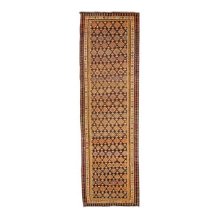 1960s Vintage Turkish Kilim Brown Handmade Tribal Wool Runner For Sale