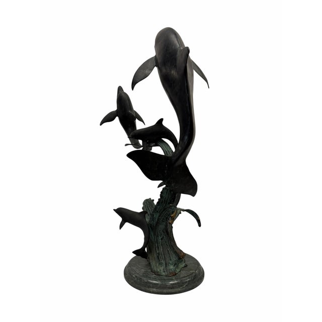 Late 20th Century Vintage Spi Brass Dolphin Pod Family Sculpture on Marble Base For Sale - Image 5 of 8