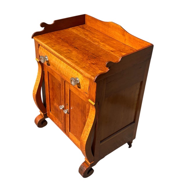 Antique Sheraton Cherry & Bird's Eye Maple Cupboard With Exceptional Glass Knobs For Sale - Image 4 of 12