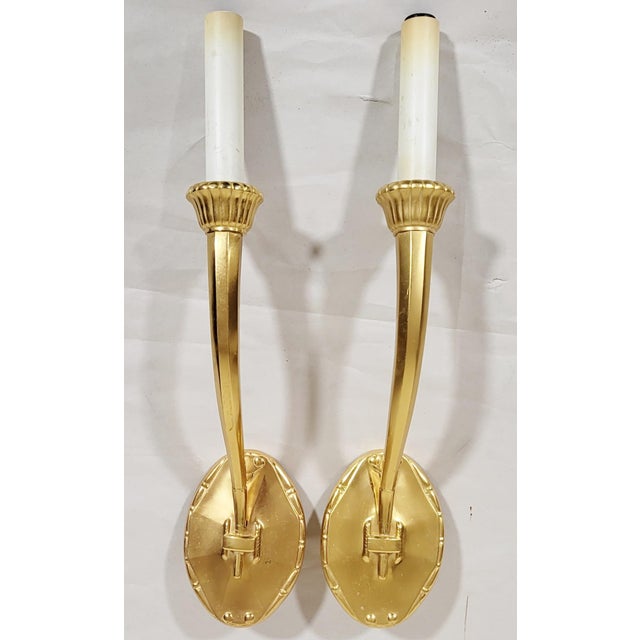 Modern Pair Modern Designer Made Gilt Bronze Wall Sconces by Karajian For Sale - Image 3 of 10