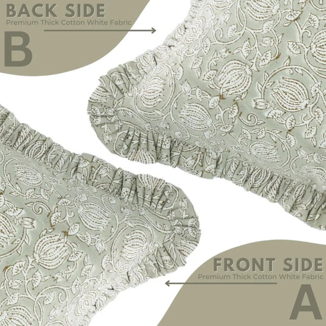 Not Yet Made - Made To Order Fabdivine Artisan Block Print Throw Frill Pillow Cover Green 18x18 Inch Thick Cotton White- 6 Kamal For Sale - Image 5 of 5