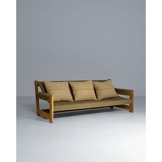 Mid-Century Modern 1960s Danish Mid-Century Oak Frame Sling Sofa With Upholstered Cushions For Sale - Image 3 of 18