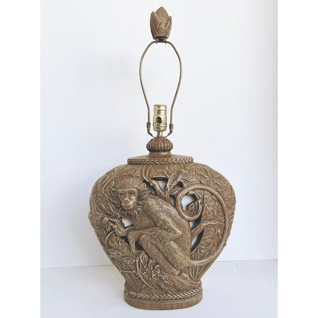 Plastic Late 20th Century Hollywood Regency Sculptural Monkey Table Lamp, Original Finial For Sale - Image 7 of 10