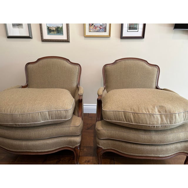 Heather Green Wool Bergere Chairs, a Pair For Sale In West Palm - Image 6 of 10