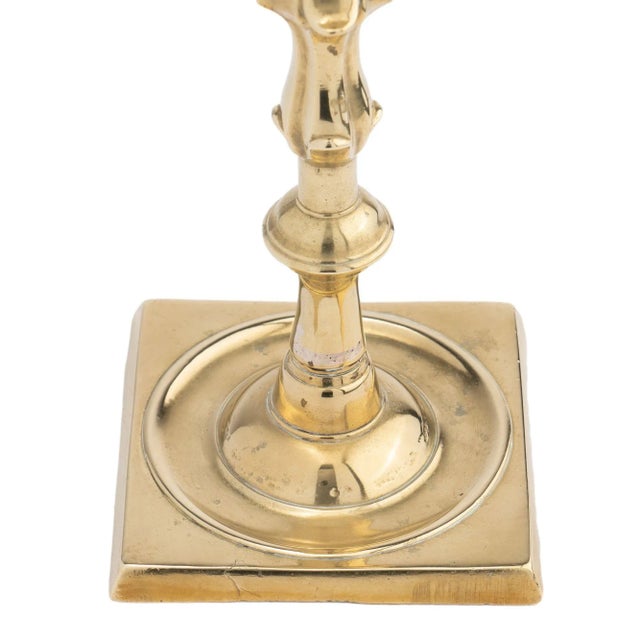 Metal English Square Base Queen Anne Candlestick, 1750-60 For Sale - Image 7 of 10
