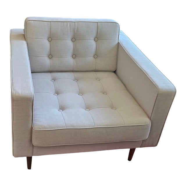 Pair of MXM Design Tufted MCM Lounge Chairs Neutral Color For Sale