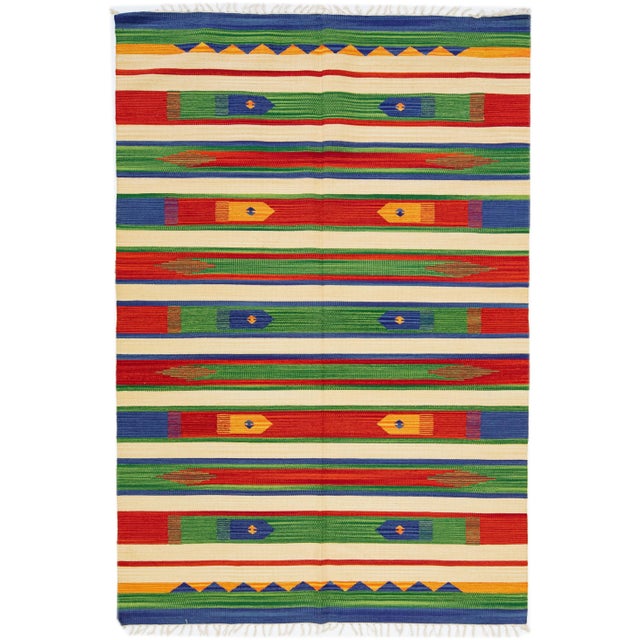 Textile 2020s Modern Kilim Handmade Multicolor Geometric Wool Rug For Sale - Image 7 of 7