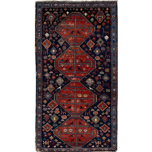 Antique Caucasian Handmade Red Tribal Scatter Wool Rug For Sale - Image 9 of 9