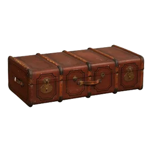 20th Century Italian Leather, Wood and Brass Travel Trunk