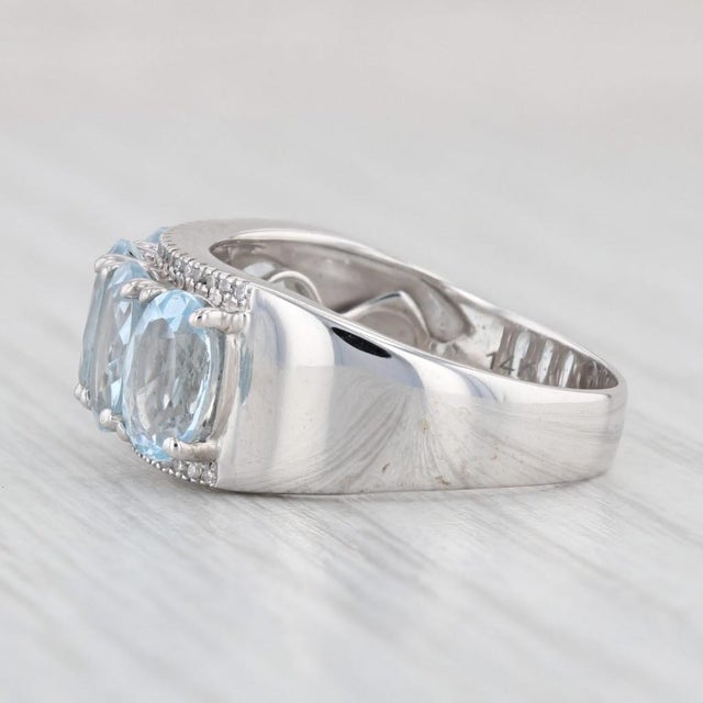 2020s 7.65ctw Aquamarine Diamond Ring 14k White Gold Size 7 For Sale - Image 5 of 8