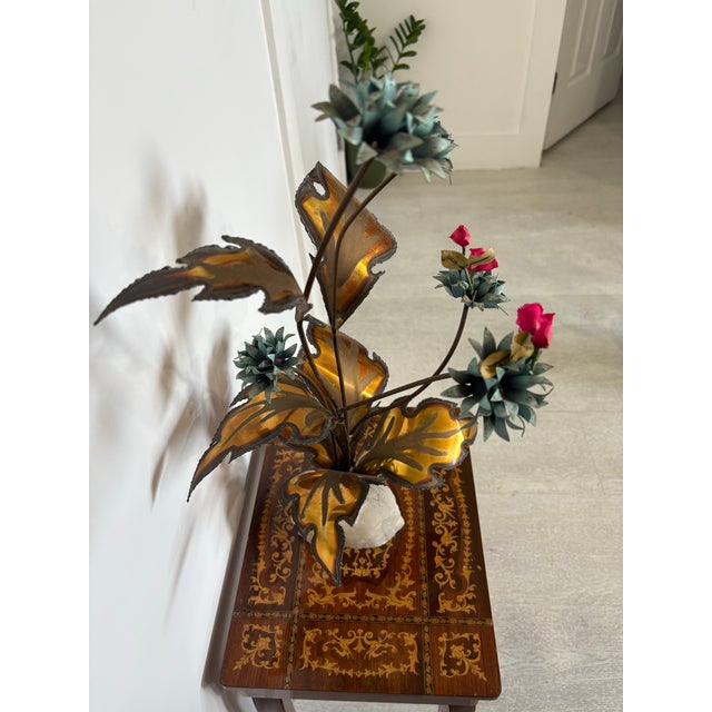 Copper 70’s Brass and Onyx Flower Sculpture For Sale - Image 8 of 9