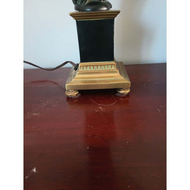 1940 Art Nouveau Bronze and Brass Figural Statue Table Lamp With Shade For Sale - Image 11 of 12