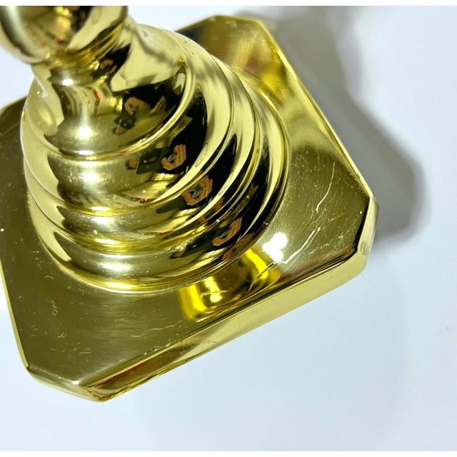 Metal Baldwin Brass Candlesticks With Glass Bobeches – Set of 6 Vintage Brass Candle Holders For Sale - Image 7 of 12