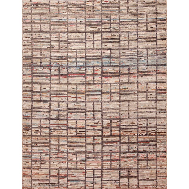 Modern Geometric Grid Design Wool Pile Handmade Contemporary Area Rug For Sale