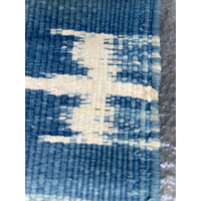 Textile Hand Woven Natural Indigo and White Cotton Flat Weave Dhurrie Rug For Sale - Image 7 of 9