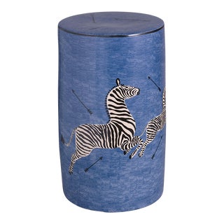 Scalamandre Maison by Port 68 Zebra Blue Stool For Sale